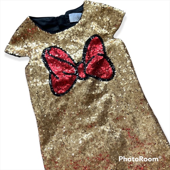 Disney Store Gold dress with Minnie Mouse Bow, - Picture 1 of 7